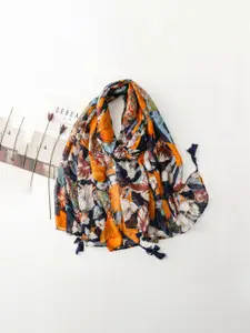 QUECY Women Floral Printed Scarf with Tasselled Border