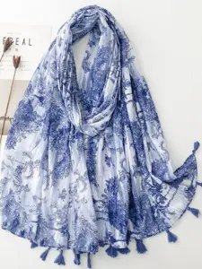 QUECY Women Printed with Tasselled Scarf