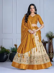 JULEE Motifs Printed Tusser Silk Ready to Wear Lehenga & Unstitched Blouse With Dupatta