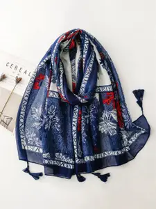 QUECY Women Printed Scarf With Tasselled Border