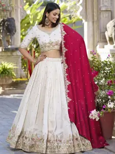 Kedar Fab Embroidered Sequinned Semi-Stitched Lehenga & Unstitched Blouse With Dupatta