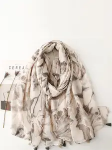 QUECY Women Printed Scarf with Tasselled Border