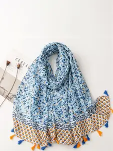 QUECY Women Printed Tasselled Border Scarf