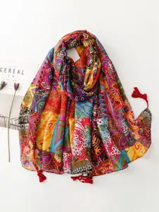 QUECY Women Printed Scarf with Tasselles