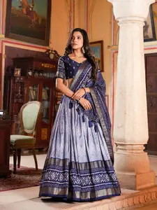 JULEE Motifs Printed Tusser Silk Ready to Wear Lehenga & Unstitched Blouse With Dupatta