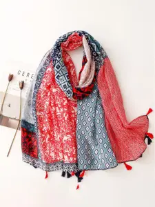 QUECY Women Printed Scarf With Tasselled Border