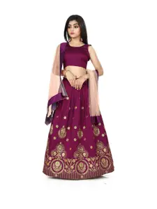 Shoryam Fashion Girls Purple Raw Silk Lehenga Choli