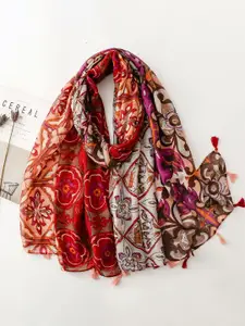 QUECY Women Printed Scarf with Tasselled Border