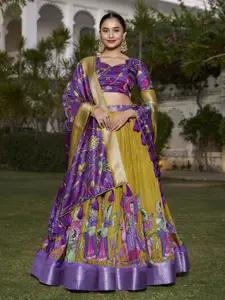 JULEE Motifs Printed Tusser Silk Ready to Wear Lehenga & Unstitched Blouse With Dupatta