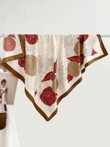 QUECY Women Floral Print Scarf with Taping Border