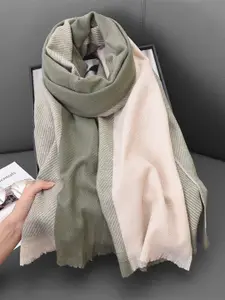 QUECY Women Striped Scarf with Frayed Border