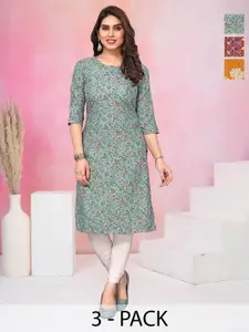 KETAKI FASHION Selection Of 3 Floral Printed Round Neck Straight Kurtas