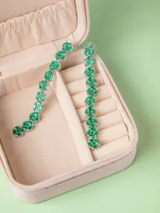 Niscka Rhodium-Plated Rhinestone Circular Shaped Drop Earrings