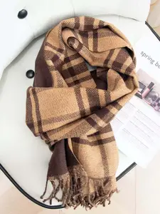 QUECY Women Checked Scarf With Tasselled Border