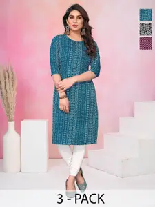 KETAKI FASHION Women Pack Of 3 Ethnic Motifs Printed Crepe Straight Kurta
