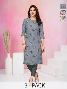 KETAKI FASHION Women Pack of 3 Abstract Printed Daily Straight Kurtas