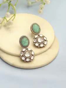 Biba Gold-Plated Artificial Stones Studded Oval Shaped Drop Earrings