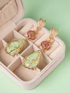 Niscka Set Of 2 Gold-Plated CZ Studded Teardrop Shaped Drop Earrings