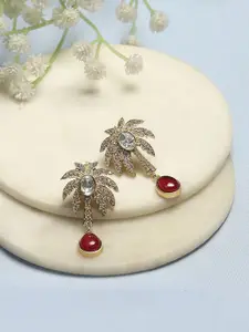 Biba Gold Plated Artificial Stones Studded Tree Shaped Drop Earrings
