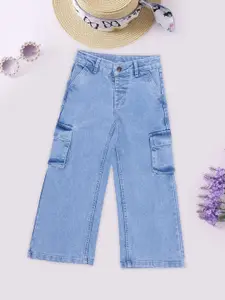 Pantaloons Junior Girls Wide Leg Mid-Rise Clean Look Cargo Styles Pure Cotton Jeans