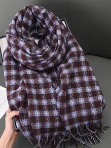 QUECY Women Checked Tasselled Scarf