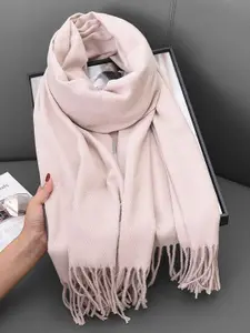 QUECY Women Self Design Scarf with Tasselled Border