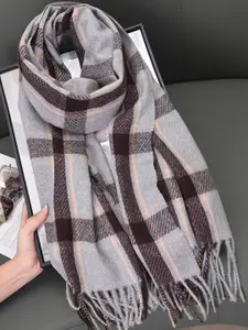 QUECY Women Checked Scarf With Tasselled