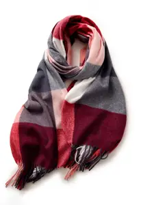 QUECY Women Checked Scarf With Tasselled Border