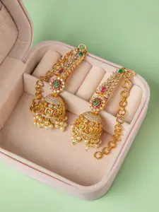 Niscka Gold-Plated Cubic Zirconia Stones Studded Dome Shaped Jhumkas
