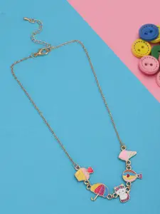 Carlton London Rose Gold Plated Multi Figure Beach Themed Charm Necklace for Girls