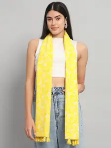 Ravaiyaa Women Cotton Hand Block Floral Printed Scarf With Tasselled