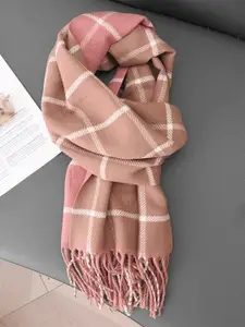QUECY Women Checked Scarf with Tasselled Border