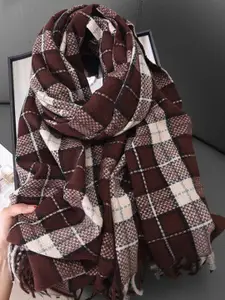 QUECY Women Checked Tasselled Scarf