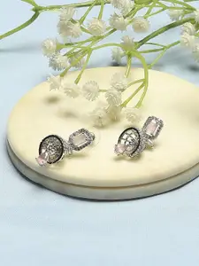 Biba Silver-Plated Artificial Stones Studded Dome Shaped Jhumkas