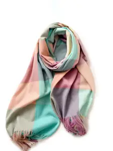 QUECY Women Checked Scarf With Tasselled Border