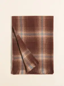QUECY Women Checked Scarf with Tasselled Border