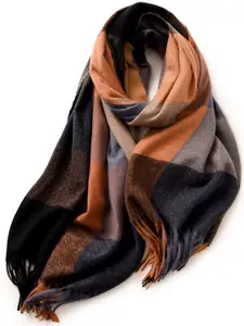 QUECY Women Checked Tasselled Scarf