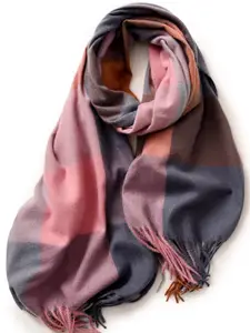 QUECY Women Checked Tasselled Scarf