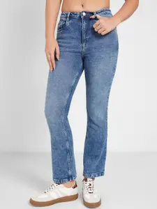 SF JEANS by Pantaloons Women Flared High-Rise Low Distress Light Fade Jeans