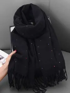 QUECY Women Embellished Scarf with Tasselled Border