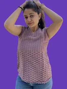 Bhanderi Fashion Women Geometric Self Design V Neck Sleeveless Fency Top