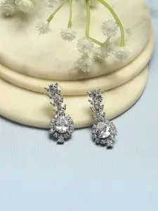 Biba Silver Plated Artificial Stones Studded Leaf Shaped Drop Earrings