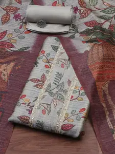 Biba Floral Printed Gotta Patti Unstitched Dress Material