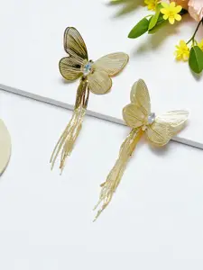 AVANT-GARDE PARIS Stainless Steel Gold-Plated Stones Studded Butterfly Drop Earrings