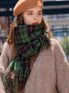 QUECY Women Checked Scarves With Tasselled