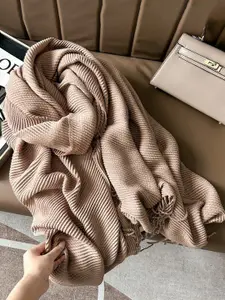 QUECY Women Self Design Scarf With Tasselled Border