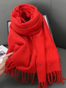 QUECY Women Printed Scarf With Tasselled Border