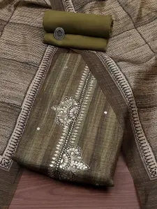 Biba Striped Printed Mirror Work Unstitched Dress Material