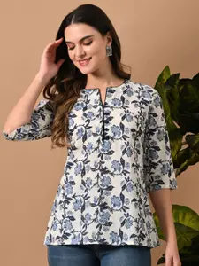 Anouk Rustic Women Floral Printed Mandarin Collar Pure Cotton Straight Kurti