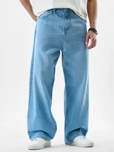 Snitch Men Light Blue Mid-Rise Baggy Jeans